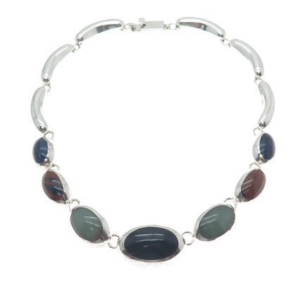 925 Sterling Silver Vintage Mexico Black Onyx Jade Jasper Sodalite Necklace 16"