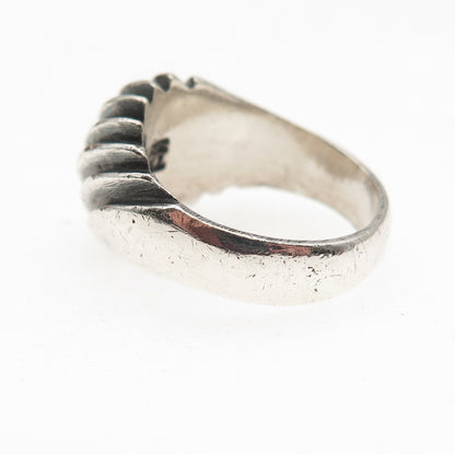 925 Sterling Silver Vintage Modernist Ribbed Oxidized Ring Size 7.5