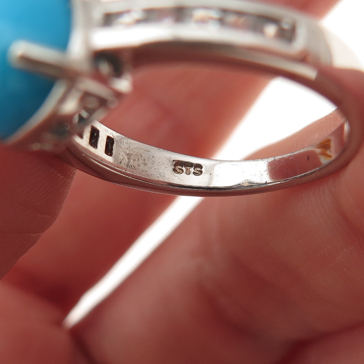 Chuck Clemency 925 Sterling Silver Real Turquoise & White Topaz Ring Size 8.25