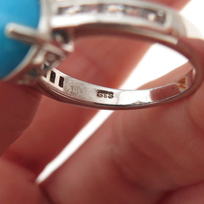 Chuck Clemency 925 Sterling Silver Real Turquoise & White Topaz Ring Size 8.25