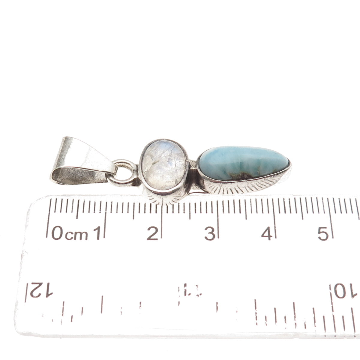 Serafin Moctezuma 950 Silver Vintage Real Moonstone & Larimar Modernist Pendant