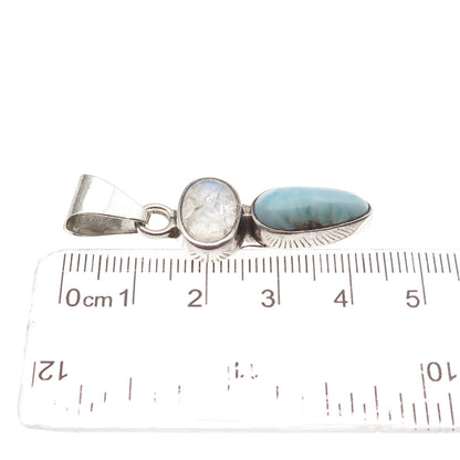 Serafin Moctezuma 950 Silver Vintage Real Moonstone & Larimar Modernist Pendant