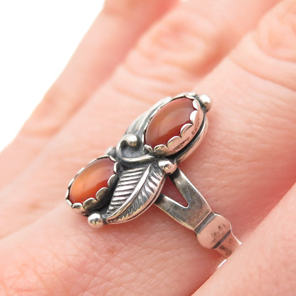 WHEELER MFG Old Pawn 925 Sterling Silver Vintage MOP Feather Tribal Ring Size 7