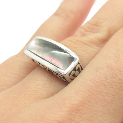 CHAPAL ZENRAY 925 Sterling Silver Vintage Real Abalone Shell Ring Size 6.75