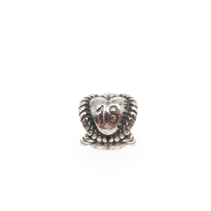 PANDORA 925 Sterling Silver 18th Birthday Heart Slide Bead Charm