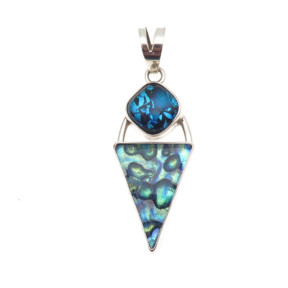 HEU 925 Sterling Silver Vintage Dichroic Glass Modernist Pendant