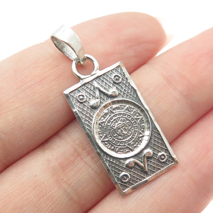 JEM 925 Sterling Silver Vintage Mayan Calendar Oxidized Bar Pendant