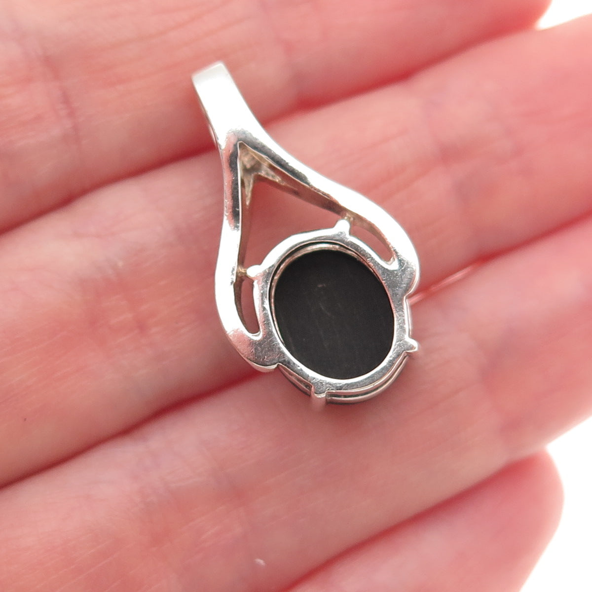 925 Sterling Silver Vintage Real Black Onyx Teardrop Charm Pendant