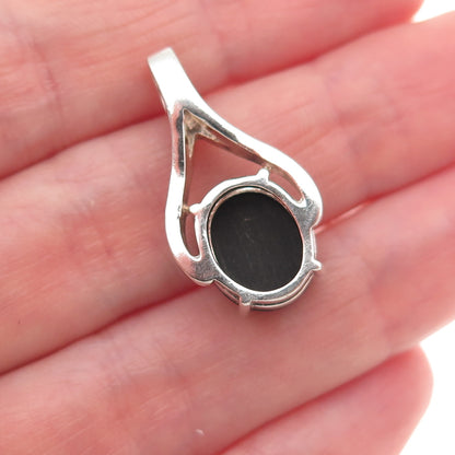 925 Sterling Silver Vintage Real Black Onyx Teardrop Charm Pendant