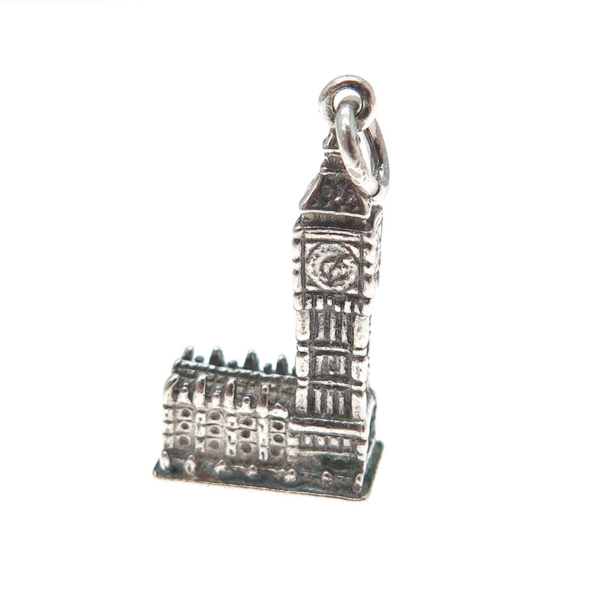 925 Sterling Silver Vintage Big Ben Oxidized Minimalist 3D Charm Pendant
