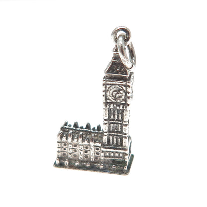 925 Sterling Silver Vintage Big Ben Oxidized Minimalist 3D Charm Pendant