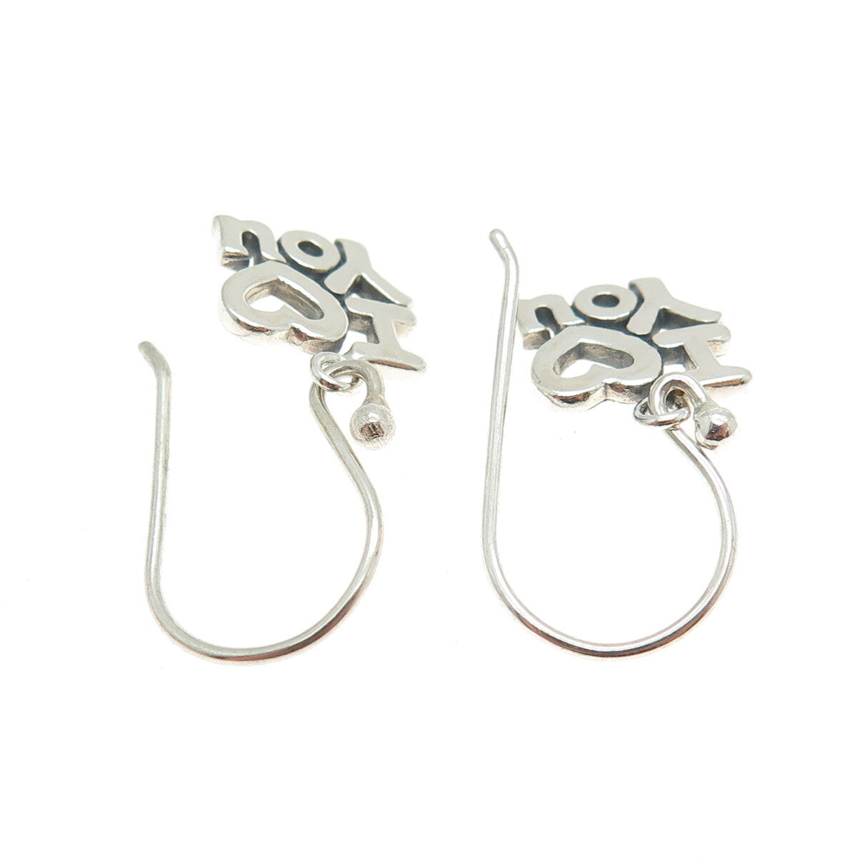 925 Sterling Silver Vintage "I Love You" Dangle Hook Earrings