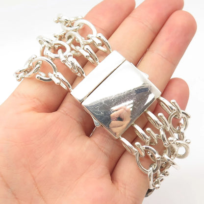 925 Sterling Silver Vintage M. Dawkins Smoky Quartz Oval Link Bracelet 6 3/4"