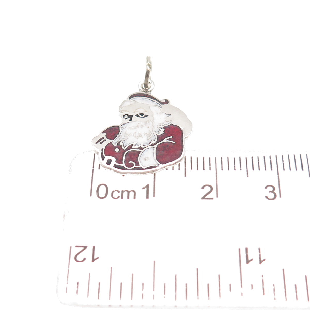 BEAU 925 Sterling Silver Vintage Enamel Santa Claus Mini Charm Pendant