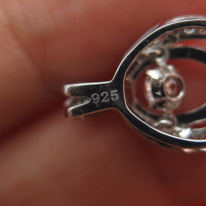 925 Sterling Silver Round-Cut C Z Floral Petal Minimalist Slide Charm Pendant