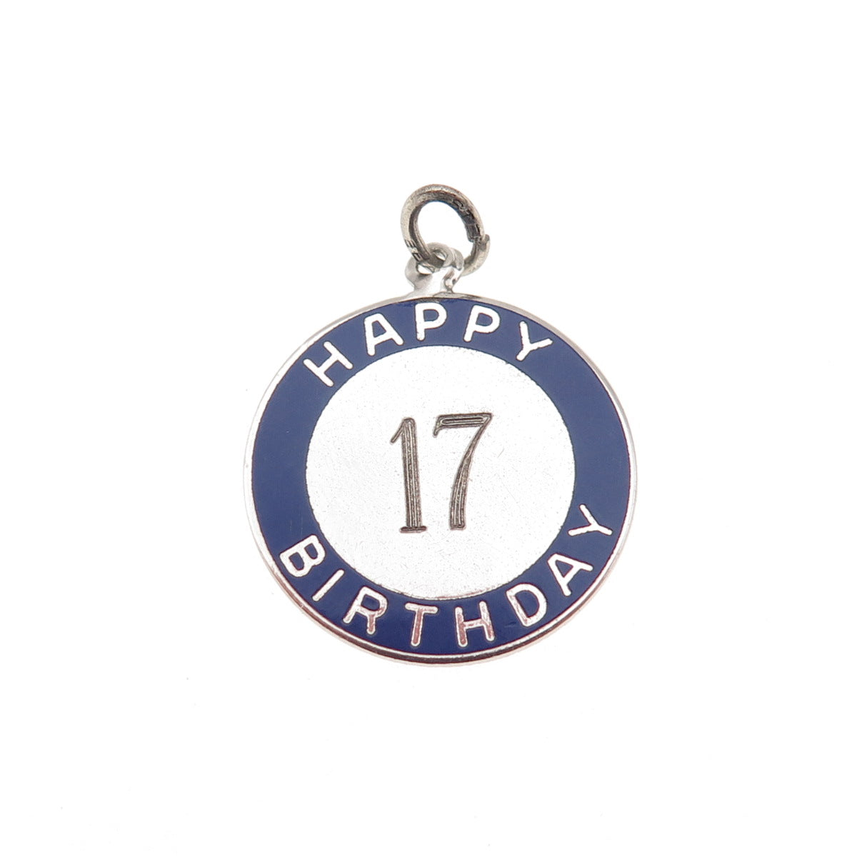 BEAU 925 Sterling Silver Vintage Enamel Happy 17th Birthday Mini Charm Pendant