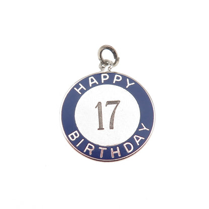 BEAU 925 Sterling Silver Vintage Enamel Happy 17th Birthday Mini Charm Pendant