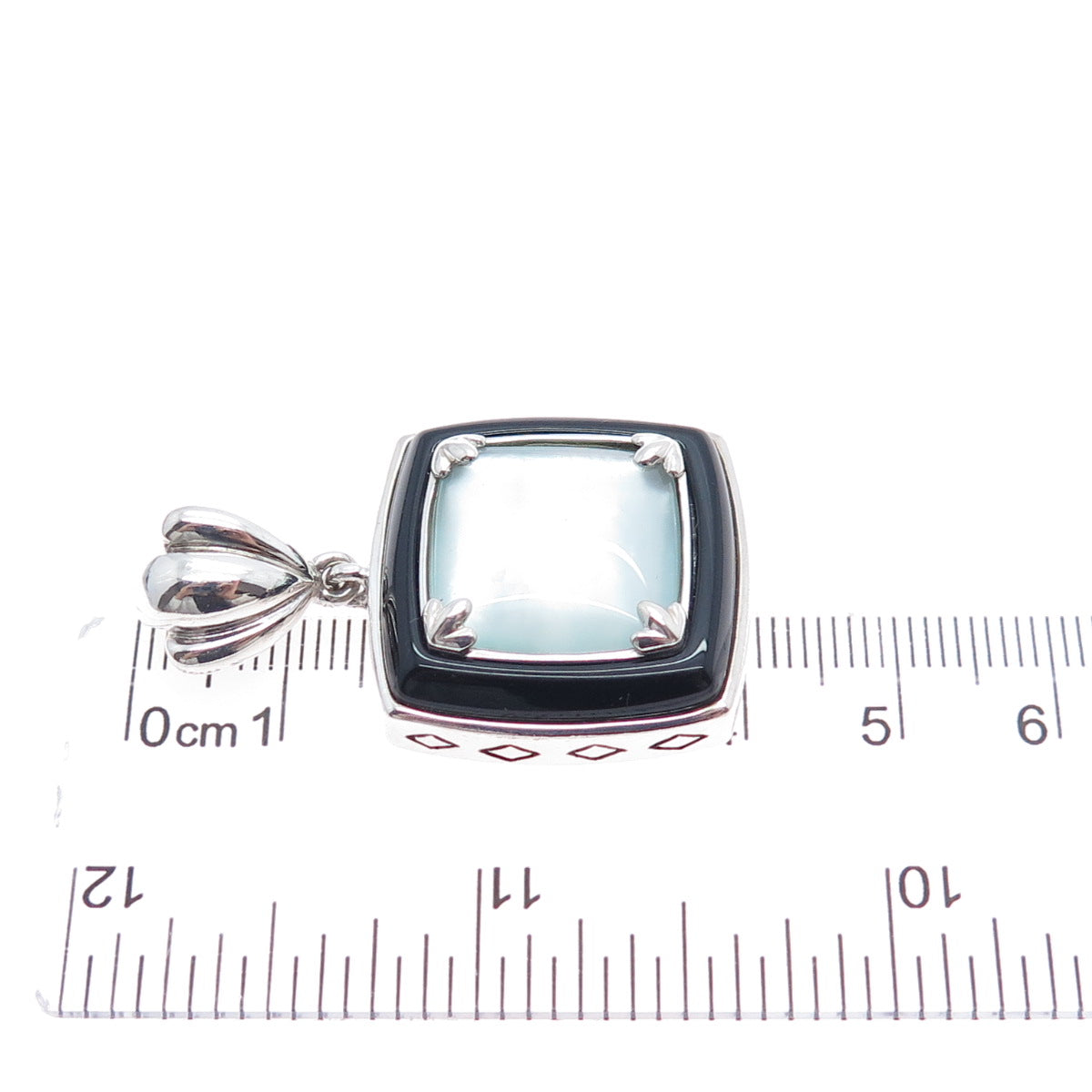 WHITNEY KELLY 925 Sterling Silver Vintage Real MOP & Black Onyx Charm Pendant