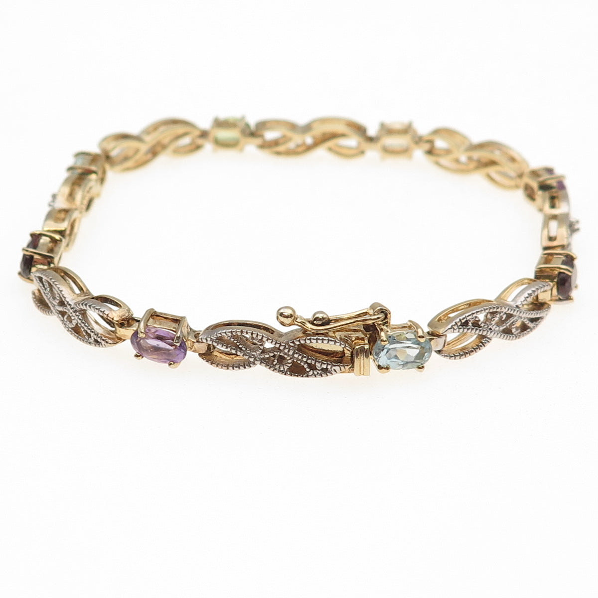 925 Sterling Silver Gold Plated Real Diamond & Multi-Gem Infinity Bracelet 7.25"