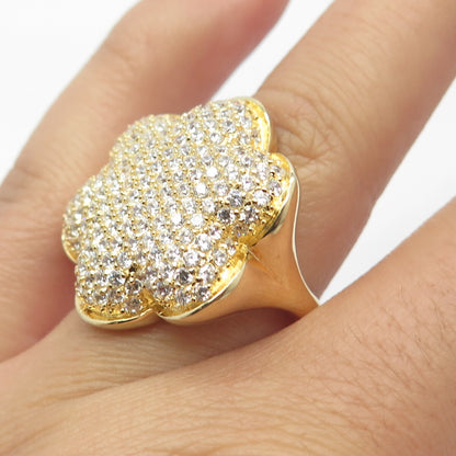 925 Sterling Silver Gold Plated Pave C Z Wide Ring Size 7.25
