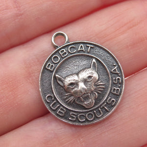 925 Sterling Silver Vintage Bobcat Cub Scouts Oxidized Charm Pendant