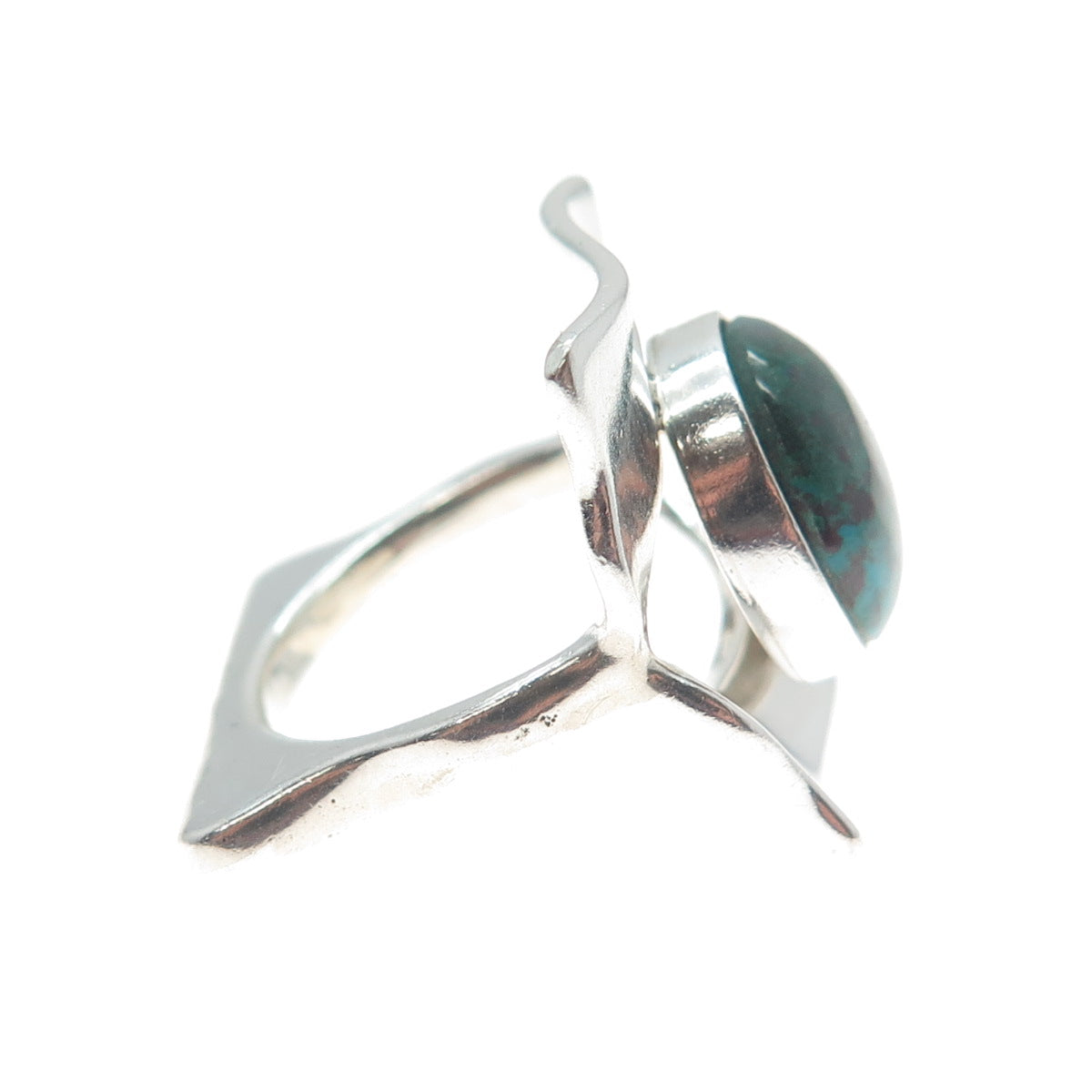 950 Silver Vintage Real Chrysocolla Gemstone Modernist Ring Size 4.75