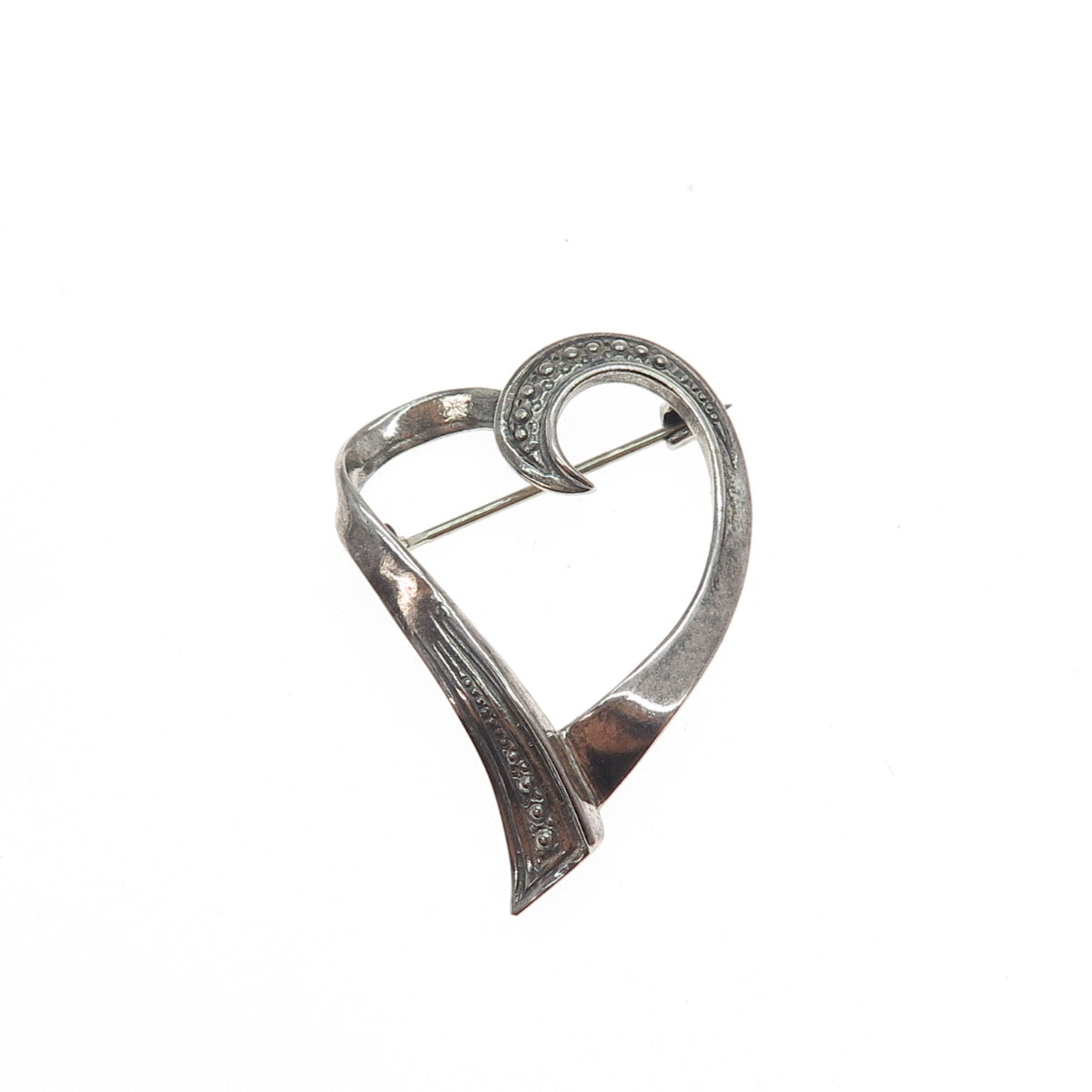 925 Sterling Silver Vintage Modernist Open Heart Oxidized Pin Brooch