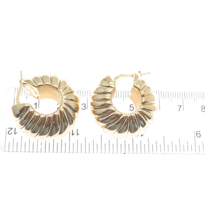 MILOR 925 Sterling Silver Gold Plated Vintage Italy Ribbed Hoop Earrings