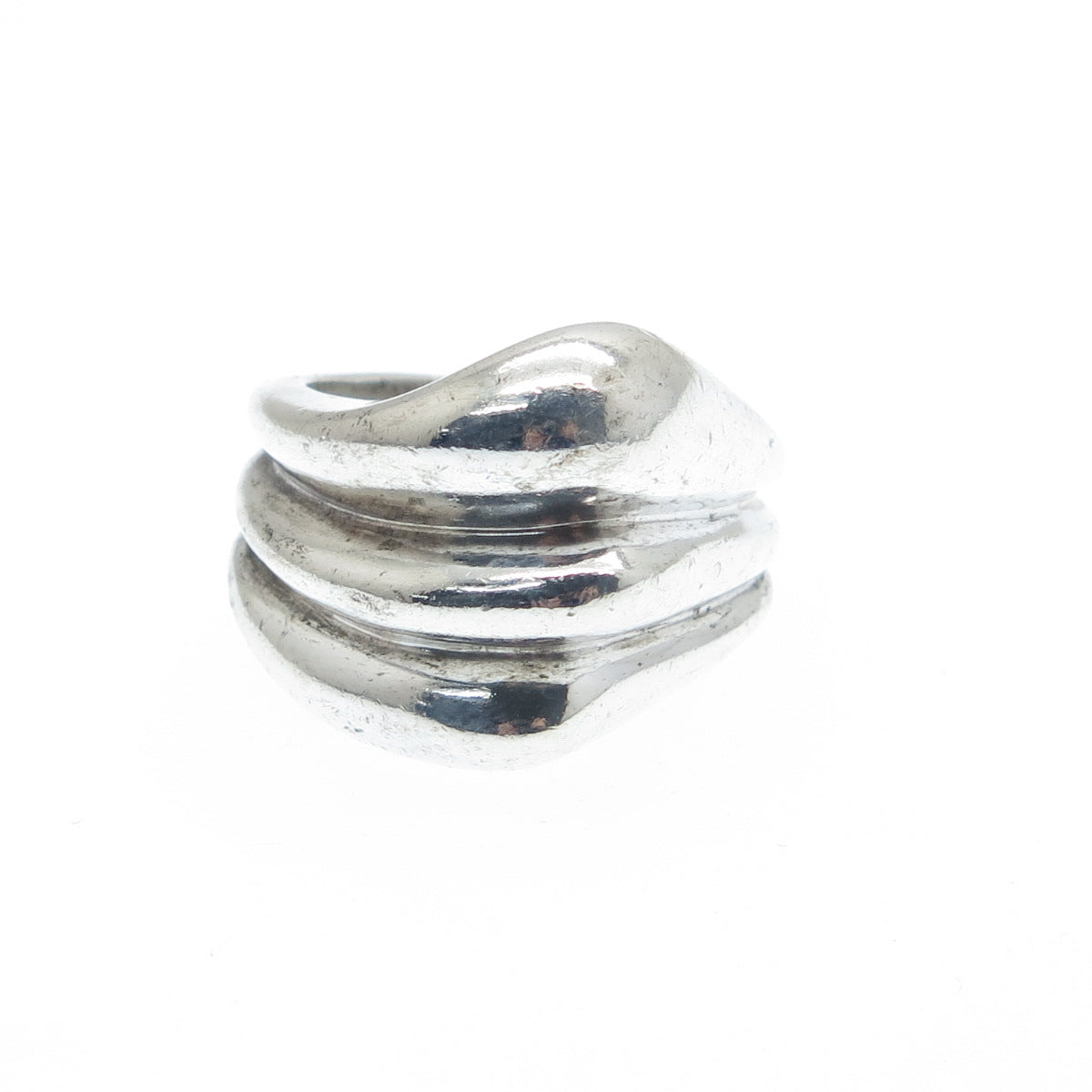 925 Sterling Silver Vintage Modernist Puffy Ribbed Oxidized Ring Size 8