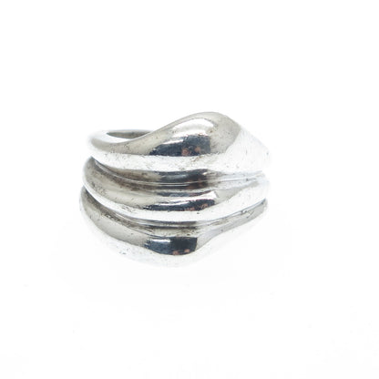 925 Sterling Silver Vintage Modernist Puffy Ribbed Oxidized Ring Size 8
