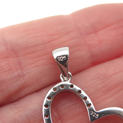 925 Sterling Silver Round-Cut C Z Open Heart Charm Pendant