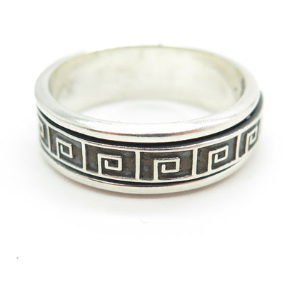 925 Sterling Silver Vintage Greek Maze Band Ring Size 11.75