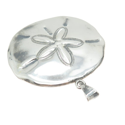 925 Sterling Silver Vintage Mexico Sand Dollar Textured Large Pendant