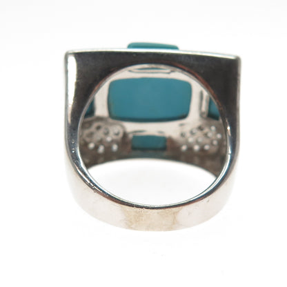 FADI 925 Sterling Silver Real Turquoise & Round-Cut C Z Ring Size 7.25