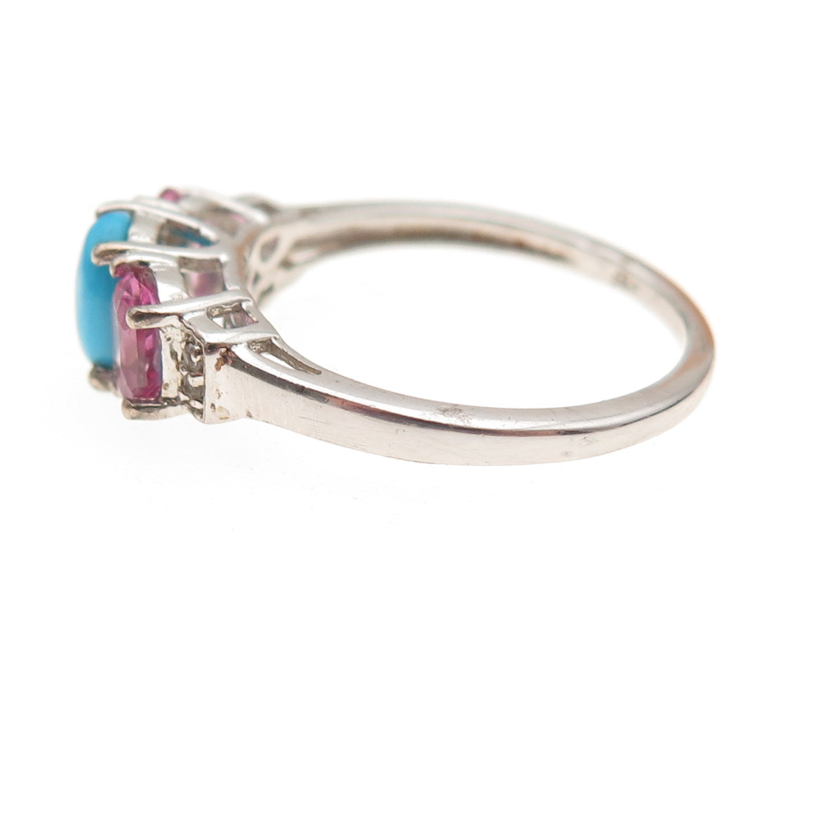 Chuck Clemency 925 Sterling Silver Real Turquoise Pink & White Topaz Ring Size 8