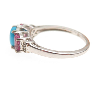 Chuck Clemency 925 Sterling Silver Real Turquoise Pink & White Topaz Ring Size 8