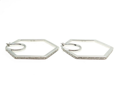 ZEI 925 Sterling Silver Real Round-Cut Diamond Geometric Hoop Earrings