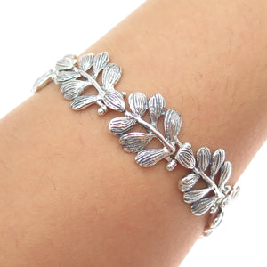 HAGIT GORALI Sterling Silver Vintage Israel Floral Leaf Oxidized Bracelet 6.75"