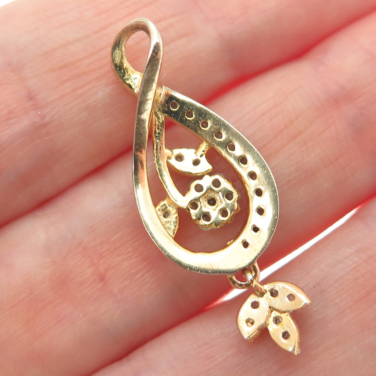Gold Plated Real Round-Cut Diamond Infinity Floral Charm Pendant