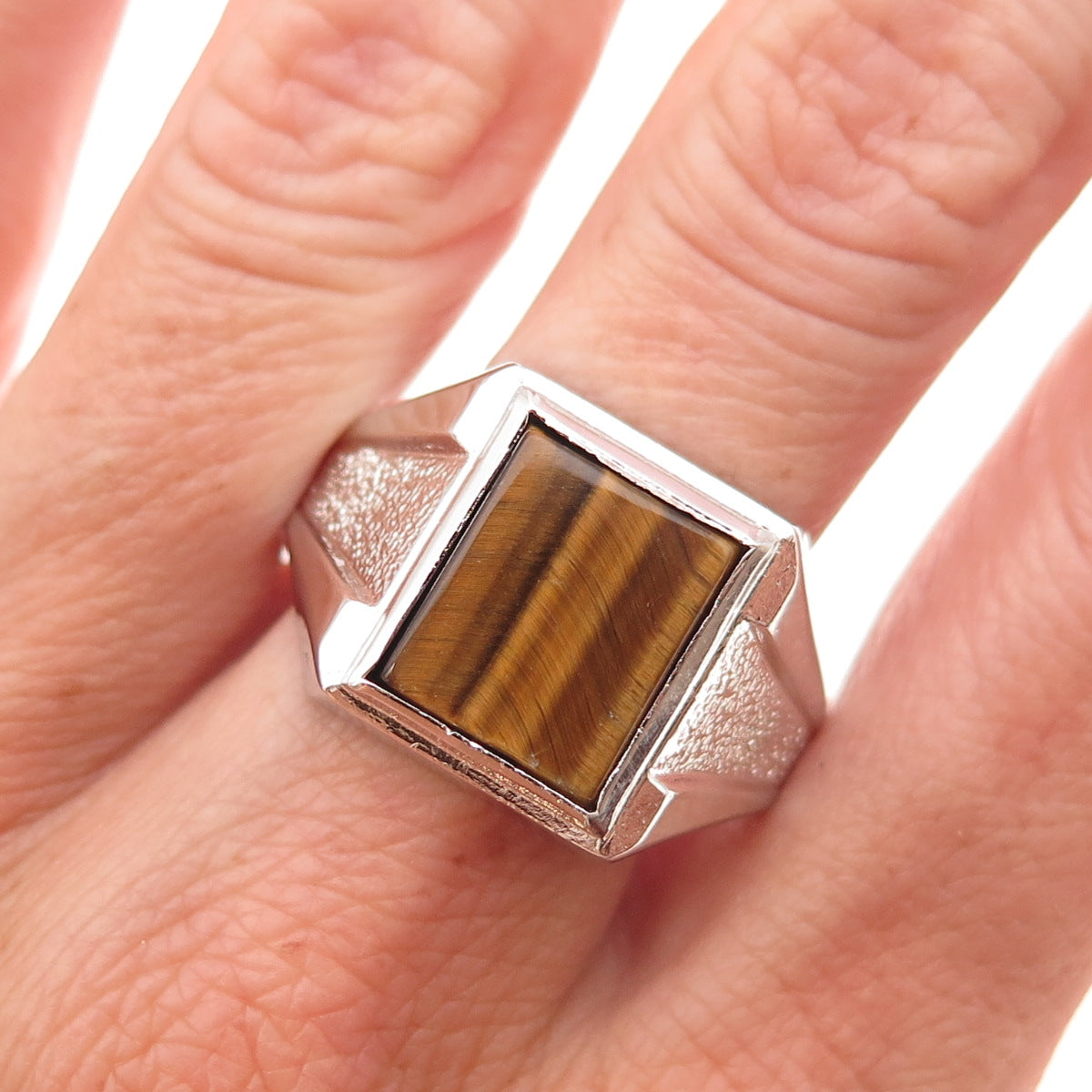 Vargas 925 Sterling Silver Vintage Real Tiger Eye Ring Size 11.25