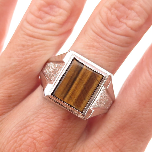 Vargas 925 Sterling Silver Vintage Real Tiger Eye Ring Size 11.25