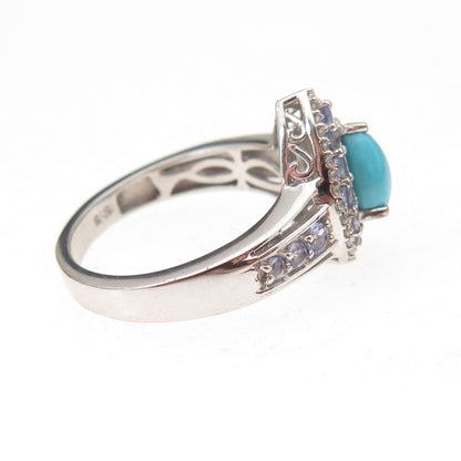 Chuck Clemency 925 Sterling Silver Real Turquoise Tanzanite & Topaz Ring Size 9
