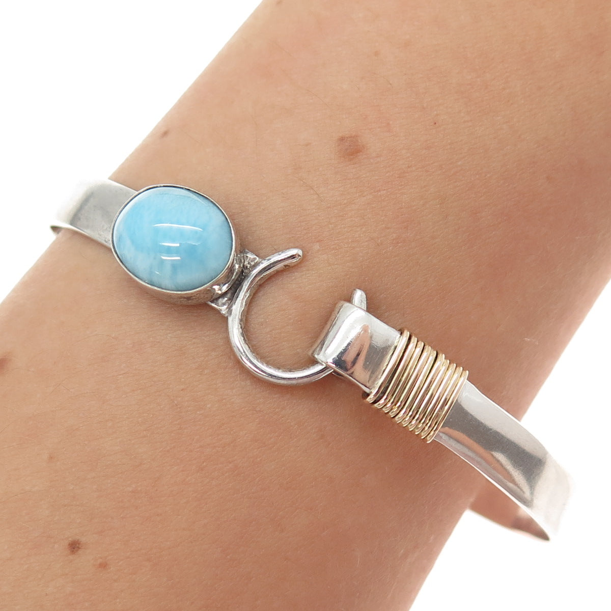 ANGEL STUDIOS Sterling Silver Vintage Larimar Sound of Freedom Bracelet 6.75"