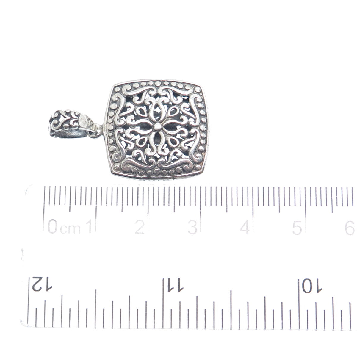 925 Sterling Silver Vintage Ornate Floral Oxidized Charm Pendant