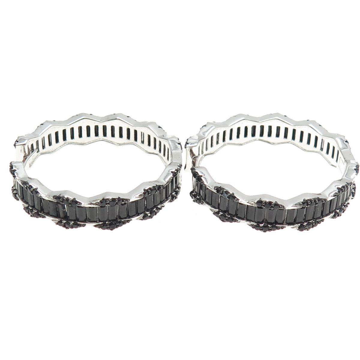 925 Sterling Silver Black C Z Huggie Earrings