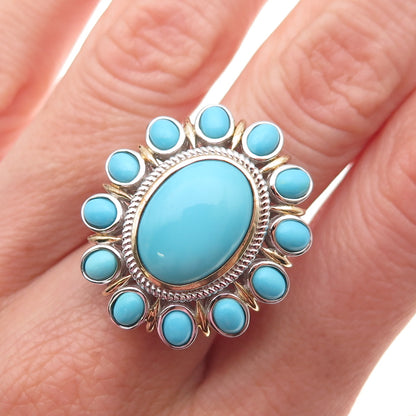 925 Sterling Silver Real Sleeping Beauty Turquoise Floral Ring Size 8.25