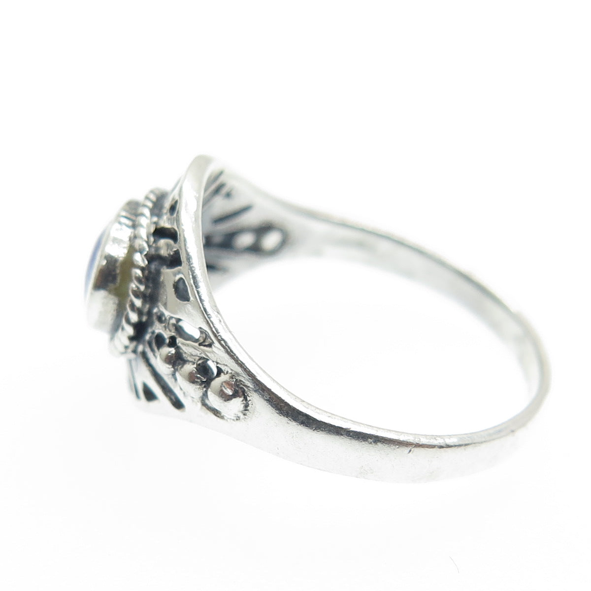 925 Sterling Silver Vintage Real Lapis Lazuli Modernist Ring Size 6.5