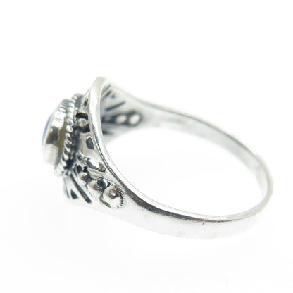 925 Sterling Silver Vintage Real Lapis Lazuli Modernist Ring Size 6.5