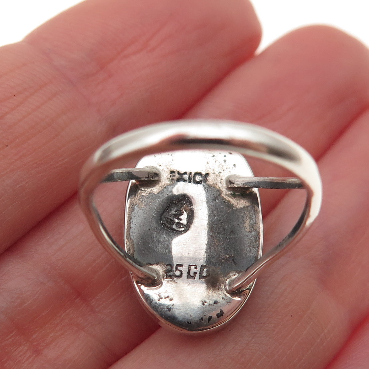 925 Sterling Silver Vintage Mexico Real Tiger Eye Oxidized Ring Size 6