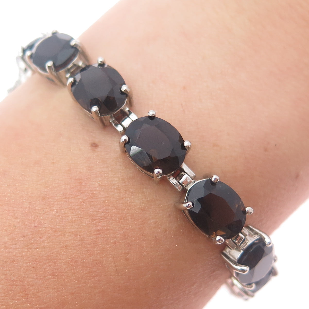 ALEXANDRIA & CO. 925 Sterling Silver Real Oval-Cut Smoky Quartz Bracelet 7.25"